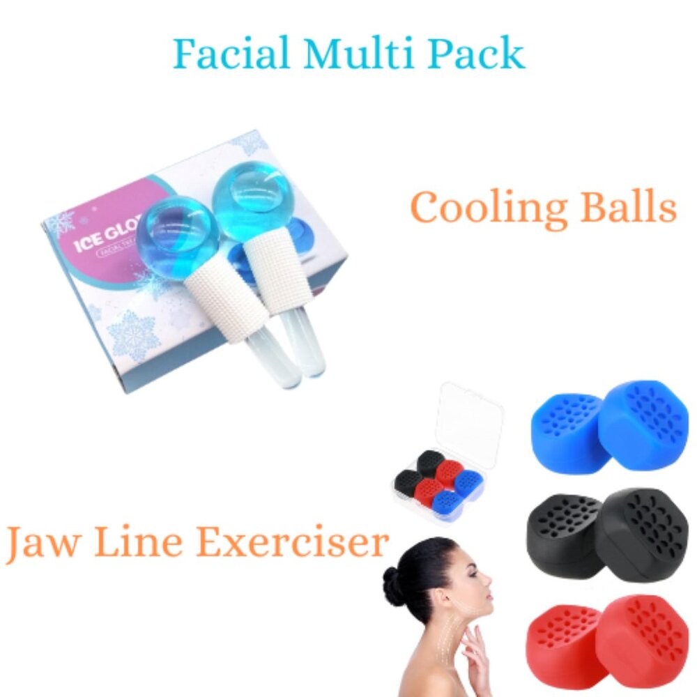 Jawline Exerciser Jaw Trainer & Cooling Ice Globes Facial Massager Multi Pack